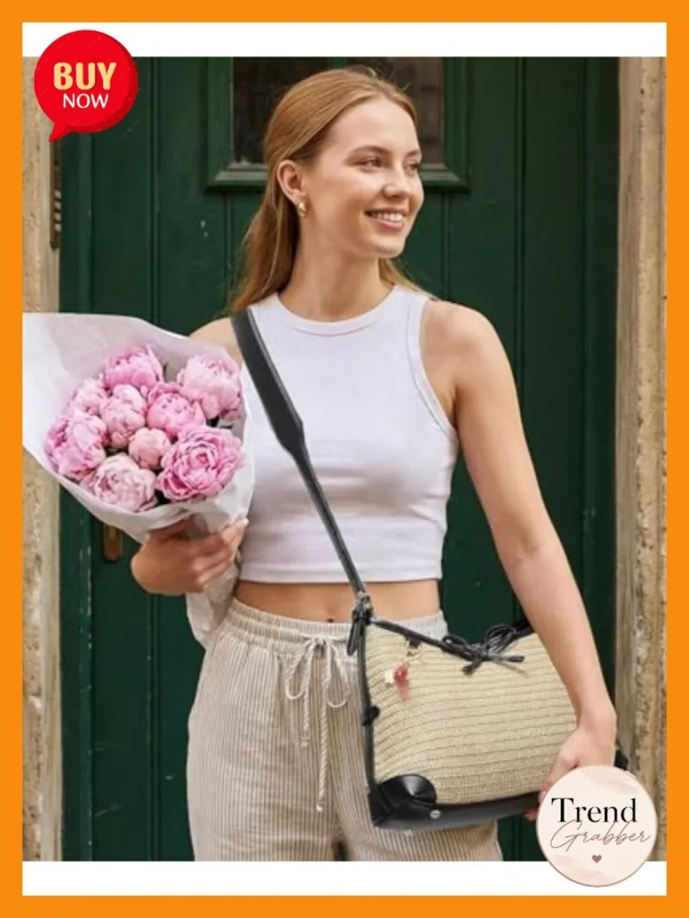 Straw Woven Hobo Crossbody Bag with Adjustable Strap Summer Tote